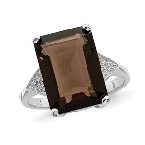 6.00 Carat (ctw) Smoky Quartz Ring in Sterling Silver with Diamond Accents